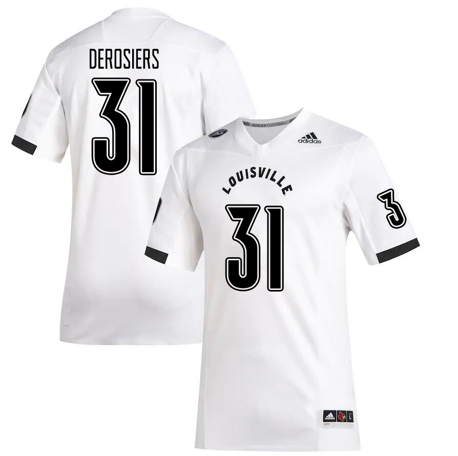 Men #31 Gregory DeRosiers Louisville Cardinals College Football Jerseys Sale-White - Click Image to Close